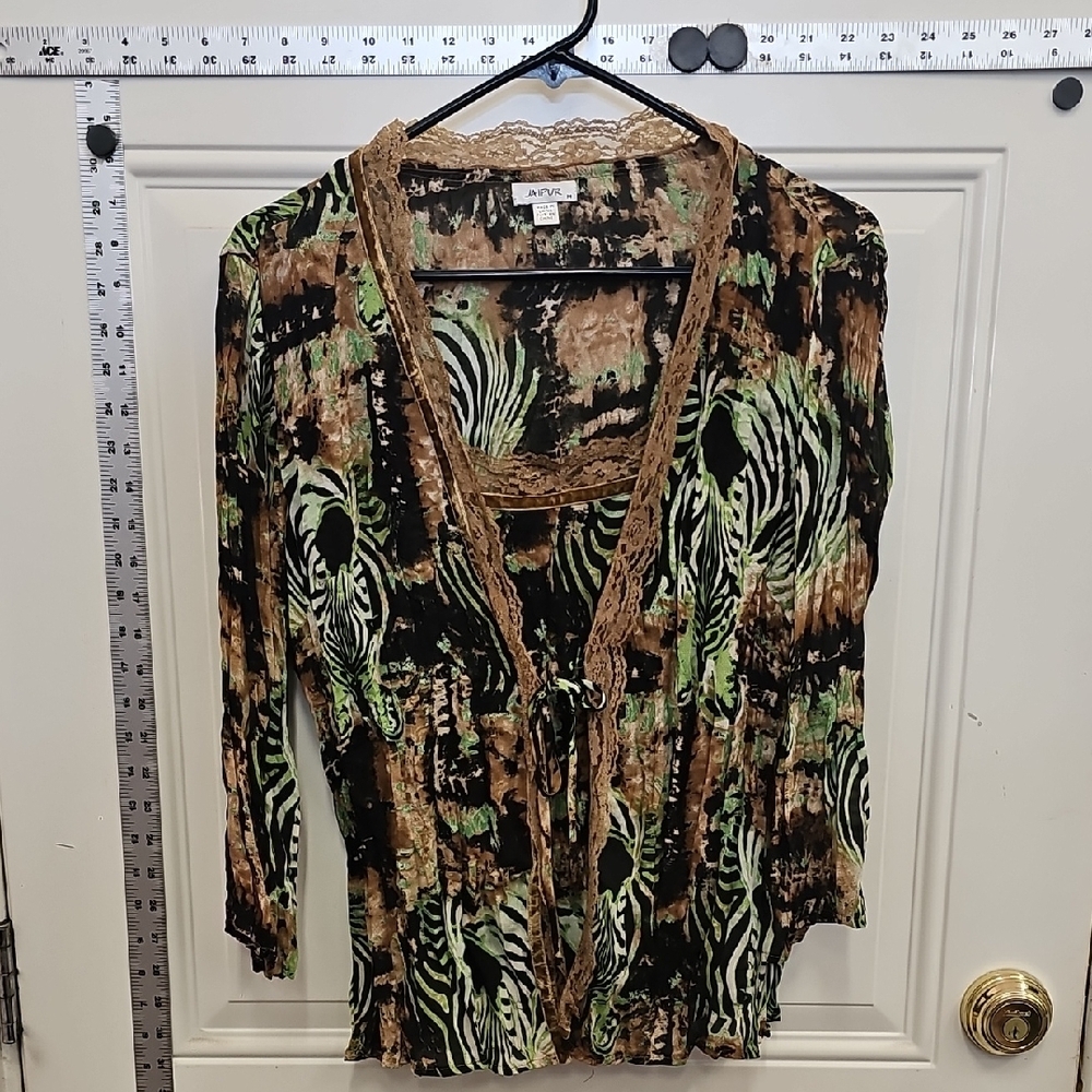 Jaipur, Animal Print, Zebra, Lace-Trim, Long Sleeve, Tie-Front Top, Fancy, Party